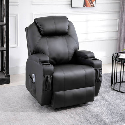 Black artificial leather massage chair - reclining relaxation