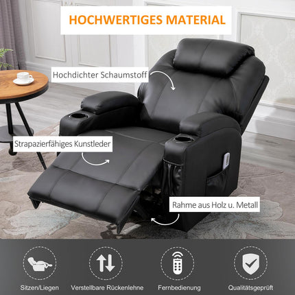 Black artificial leather massage chair - reclining relaxation