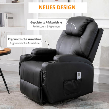 Black artificial leather massage chair - reclining relaxation