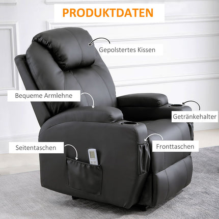 Black artificial leather massage chair - reclining relaxation