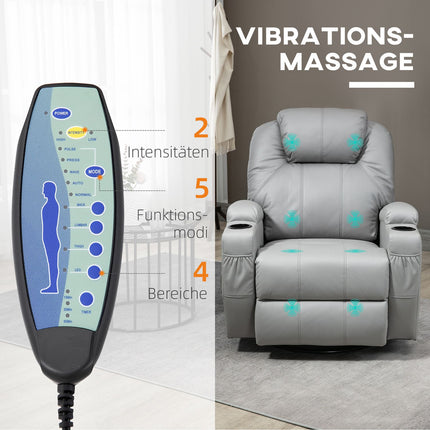 Gray artificial leather massage chair - Armchair with remote control and tilt function