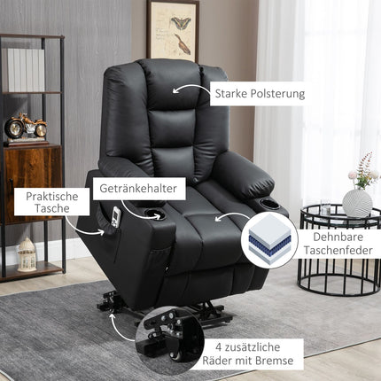 Reclining massage chair, USB & Remote control, 150 kg Capacity, Black
