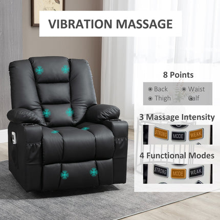 Reclining massage chair, USB & Remote control, 150 kg Capacity, Black