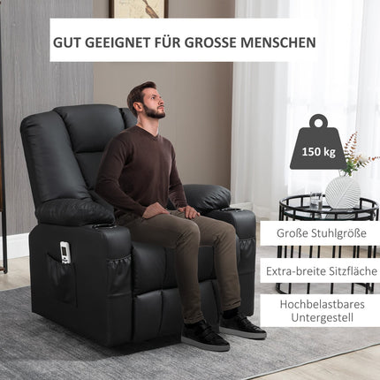 Reclining massage chair, USB & Remote control, 150 kg Capacity, Black