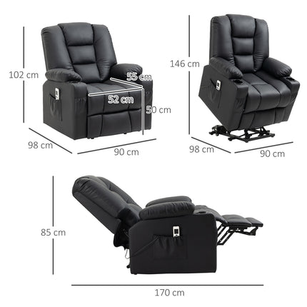 Reclining massage chair, USB & Remote control, 150 kg Capacity, Black