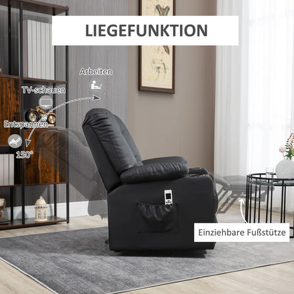 Reclining massage chair, USB & Remote control, 150 kg Capacity, Black