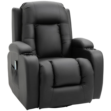 Reclining massage chair with heating, remote control & cup holder - Black