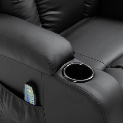 Reclining massage chair with heating, remote control & cup holder - Black