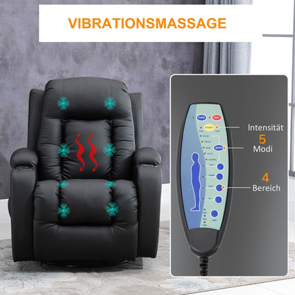 Reclining massage chair with heating, remote control & cup holder - Black