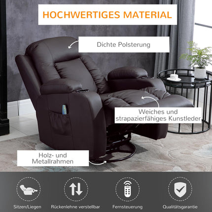 Massage Chair With Heat & Lying, Cup Holder, Brown