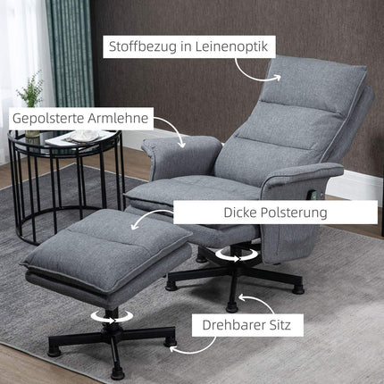 Electric gray swivel massage chair with footstool and remote control