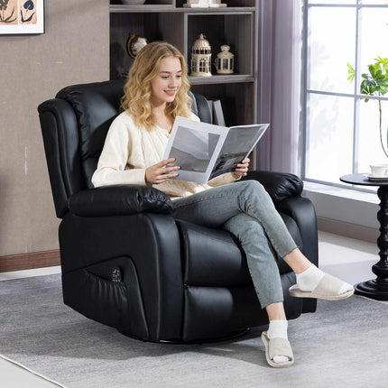 Massage Chair with Heat, Recline, Faux Leather, Black