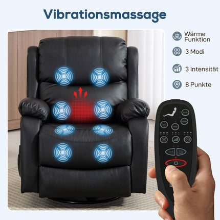 Massage Chair with Heat, Recline, Faux Leather, Black