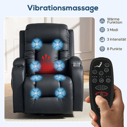 Massage Chair with Heat, Recline & Swivel – Black