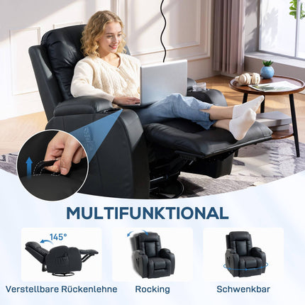 Massage Chair with Heat, Recline & Swivel – Black