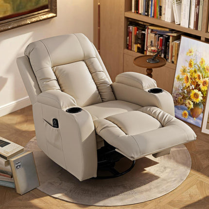 Massage Chair with Recline, Rock, Heat, 3 Modes, Cream White