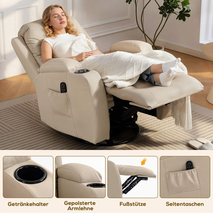 Massage Chair with Recline, Rock, Heat, 3 Modes, Cream White