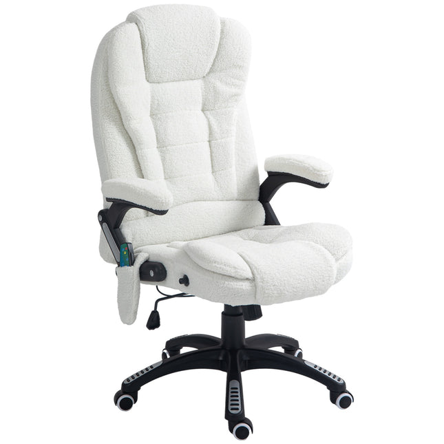 Massage Office Chair, Reclining, Heated, Teddy Velvet, White