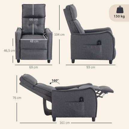 Massage Recliner Chair With Footrest, 160 Recline, Gray