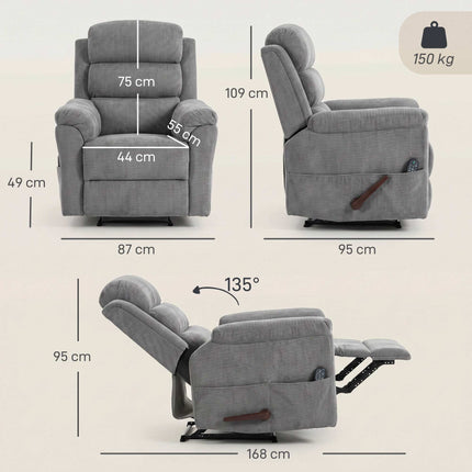 Massage Recliner Chair with Heat, Adjustable Headrest, Grey