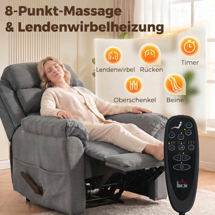 Massage Recliner Chair with Heat, Adjustable Headrest, Grey