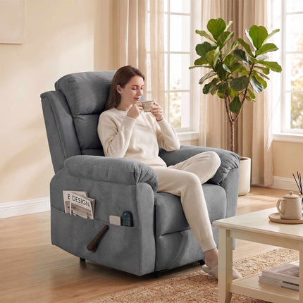 Massage Recliner Chair with Heat, Adjustable Headrest, Grey