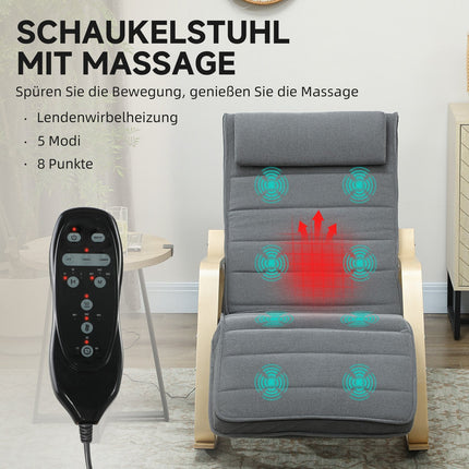 Massage Rocking Chair with Lumbar Heat, 3 Modes, Grey
