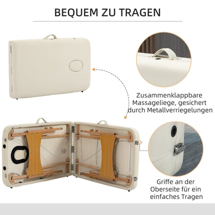 Adjustable folding massage table, wood, artificial leather, cream
