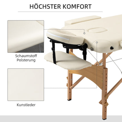 Adjustable folding massage table, wood, artificial leather, cream