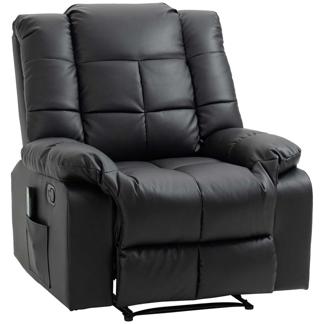 Electric recliner with massage - artificial leather, black