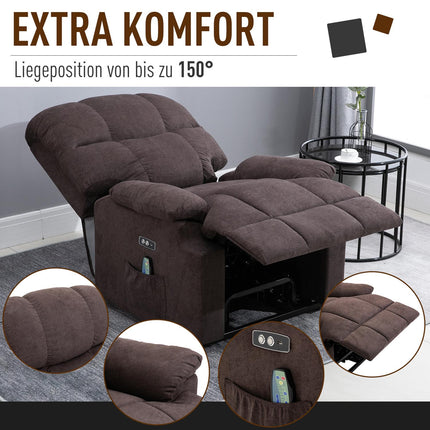 Lounger massage chair with heat, adjustable, brown plush