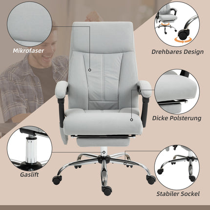 Ergonomic reclining office chair with footrest, light grey