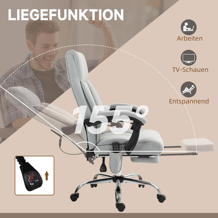 Ergonomic reclining office chair with footrest, light grey
