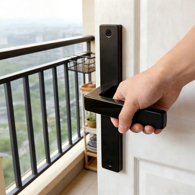 Matt Black Door Handle Set with Long Backplate