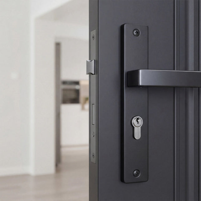 Matt Black Door Handle Set with Profile Cylinder