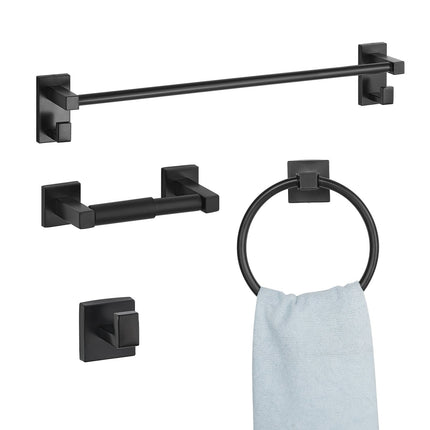 Matte Black Bathroom Hardware Set, 4-Piece Stainless Steel, 24-Inch Bar