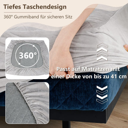 Mattress Protector, Soft Velvet Topper, 180x200 cm, Gray