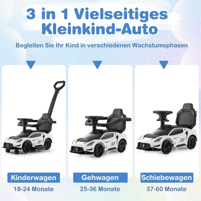 Mazerati ride-on car ride-on vehicle with protective bar &amp; Push bar white
