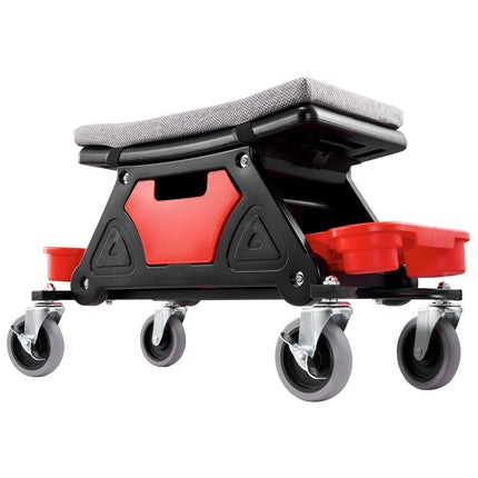 Mechanic Rolling Stool 300 lb, 4 in Wheels, Tool Trays