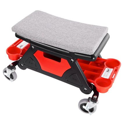 Mechanic Rolling Stool 300 lb, 4 in Wheels, Tool Trays