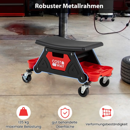 Mechanic Rolling Stool, Heavy-Duty, 135kg Capacity, Black