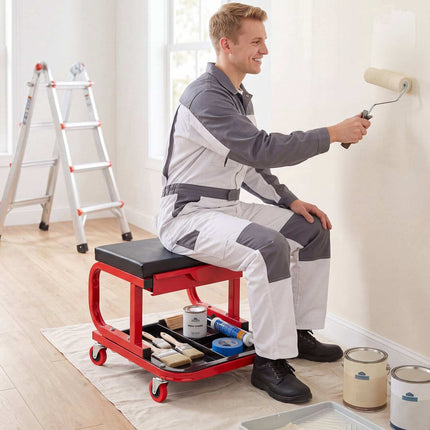 Mechanic Rolling Stool with Magnetic Drawer and Tool Trays