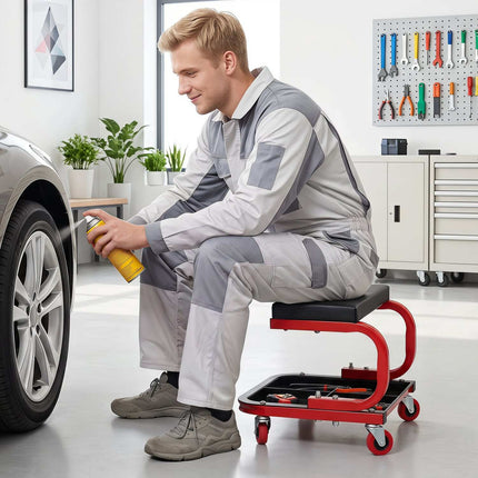 Mechanic Rolling Stool with Magnetic Drawer and Tool Trays