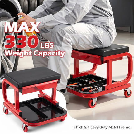 Mechanic Rolling Stool with Magnetic Drawer and Tool Trays