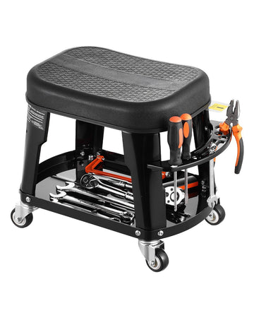 Mechanic Stool, 300 lb Rolling Swivel Seat with Tool Tray