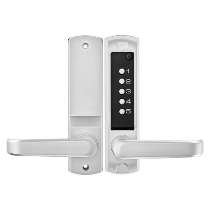 Mechanical Keyless Door Lock, 5-Digit, Auto-Lock Handle, Silver