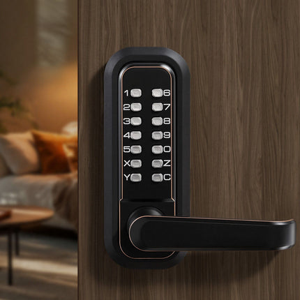 Mechanical Keyless Door Lock, Push Button, Auto-Lock, Bronze