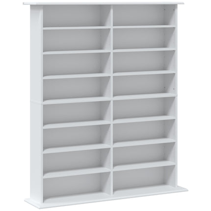 Media Shelf with 16 Compartments for Up to 720 CDs, 12 Adjustable Shelves, White