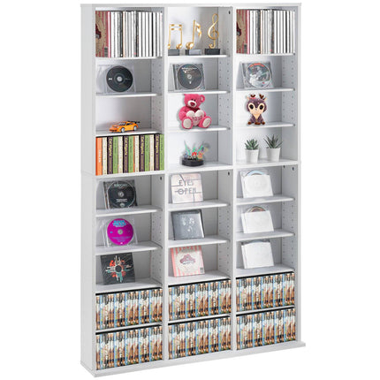 Media Storage Cabinet, Adjustable 9-Shelf, 27 Compartments, White