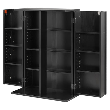 Media Storage Cabinet With Doors, 4-Tier, Black